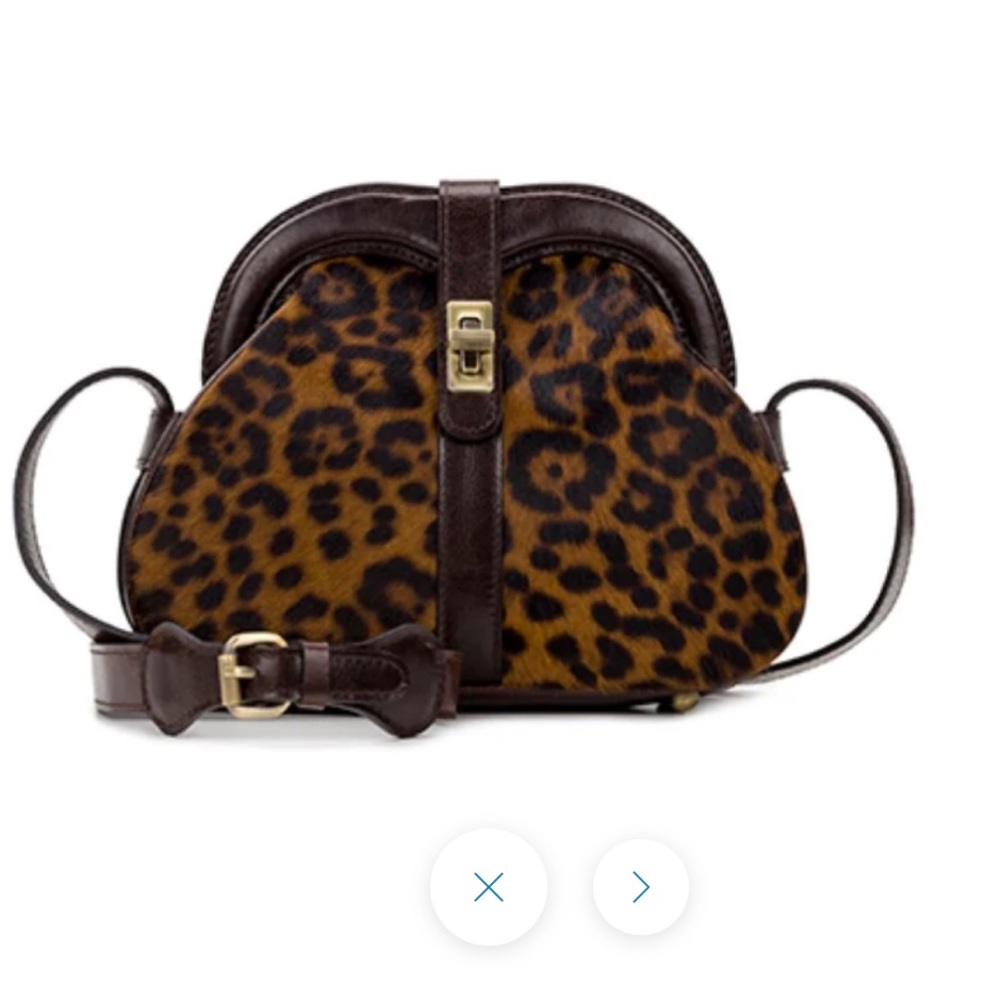 Designer Patricia Nash Florentina Leopard HairCalf Frame Crossbody B…